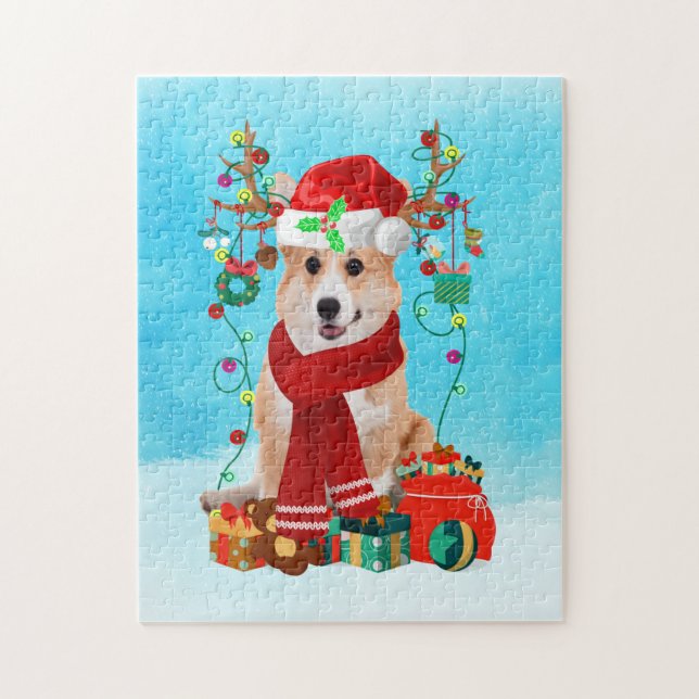Corgi in snow with Christmas gifts  Jigsaw Puzzle (Vertical)
