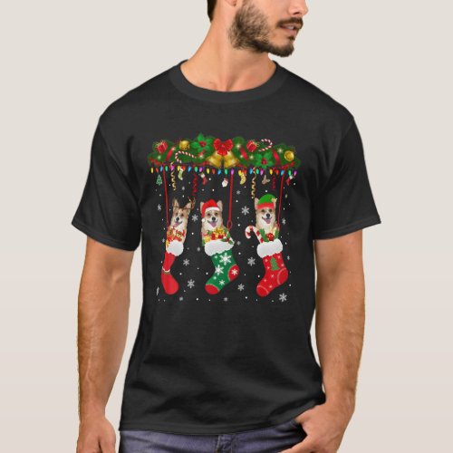 Corgi In Sock Xmas Reindeer Santa ELF Dog T_Shirt