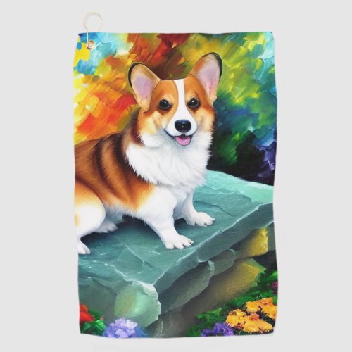 Corgi in the Garden Golf Towel