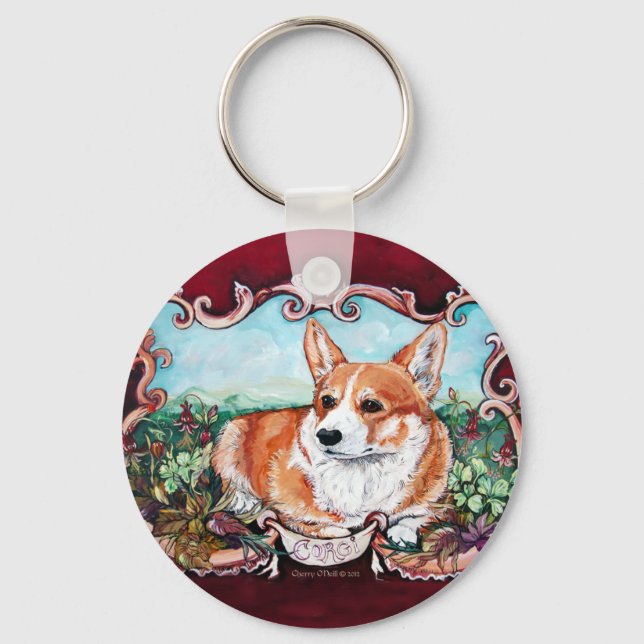 Corgi in the Garden! Keychain (Front)