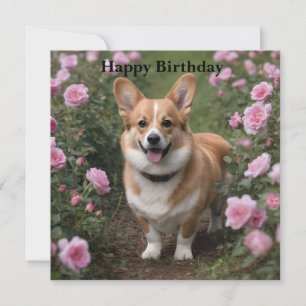Corgi In The Pink Roses, Birthday Card
