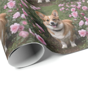 Corgi In The Pink Roses, Wrapping Paper