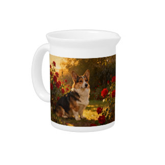 Corgi in the Roses I Beverage Pitcher