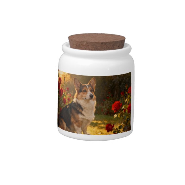 Corgi in the Roses I Candy Jar (Left)