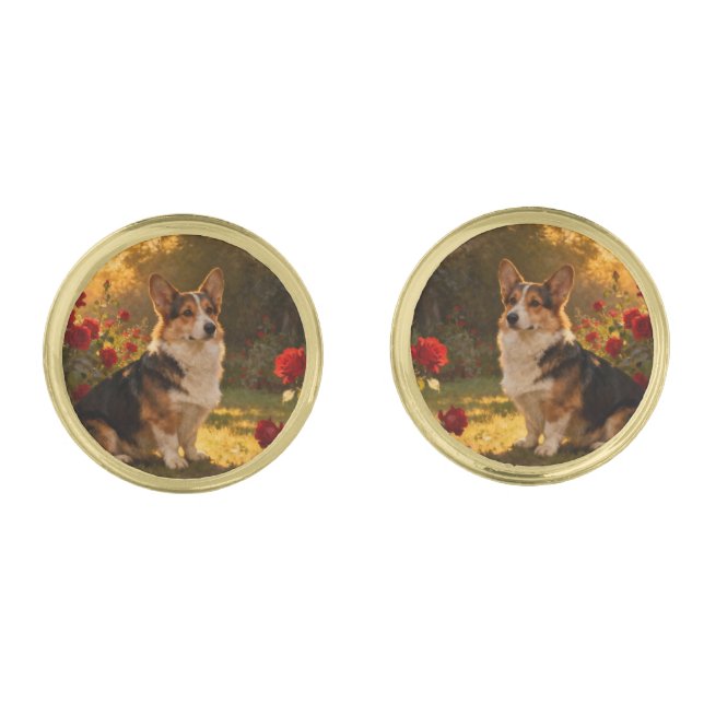 Corgi in the Roses I Cufflinks (Front)
