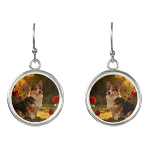Corgi in the Roses I Earrings