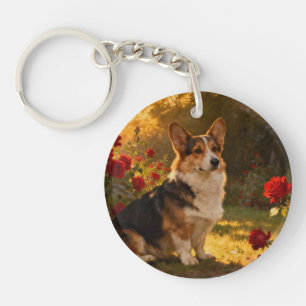 Corgi in the Roses I Keychain