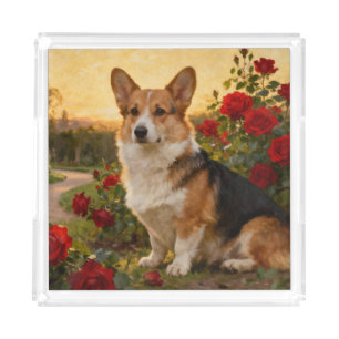 Corgi in the Roses II Acrylic Tray