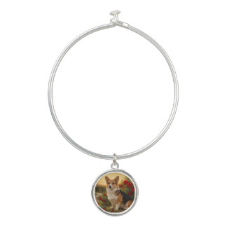 Corgi in the Roses II Bangle Bracelet