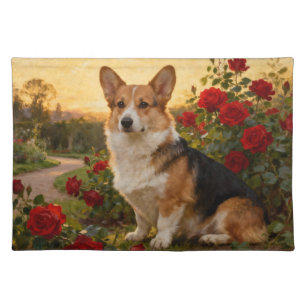 Corgi in the Roses II Cloth Placemat