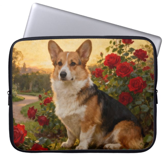 Corgi in the Roses II Laptop Sleeve (Front)