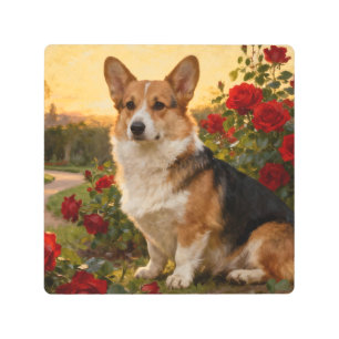Corgi in the Roses II Metal Print