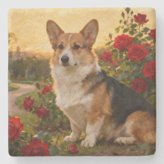 Corgi in the Roses II Stone Coaster