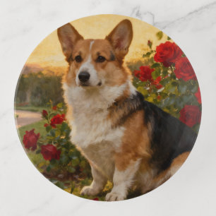 Corgi in the Roses II Trinket Tray