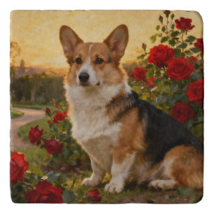 Corgi in the Roses II Trivet