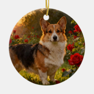 Corgi in the Roses IV Ornament