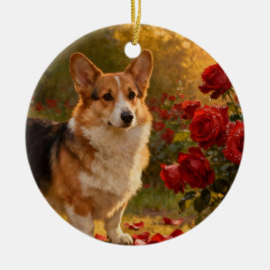 Corgi in the Roses V Ceramic Ornament