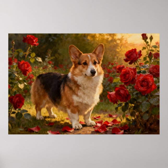 Corgi in the Roses V Poster (Front)