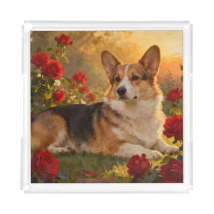 Corgi in the Roses VI Acrylic Tray