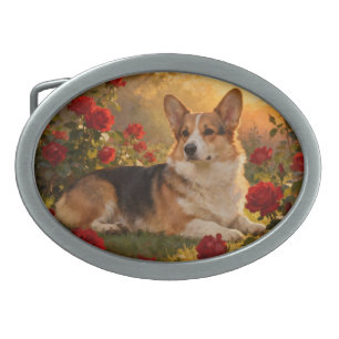 Corgi in the Roses VI Belt Buckle