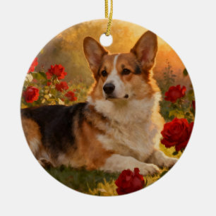 Corgi in the Roses VI Ceramic Ornament