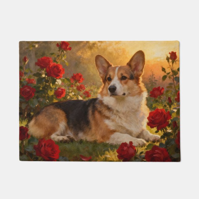 Corgi in the Roses VI Doormat (Front)