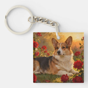 Corgi in the Roses VI Keychain