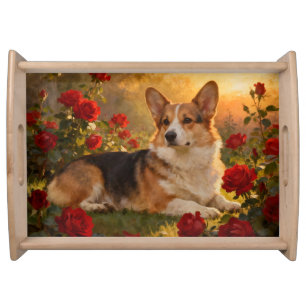 Corgi in the Roses VI Serving Tray