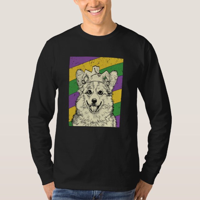 Corgi Jester Mardi Gras Dog Mom or Dad T-Shirt (Front)