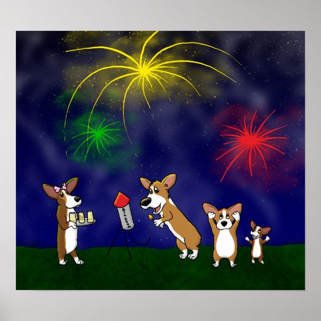 Corgi July 4th Fireworks Poster (Front)