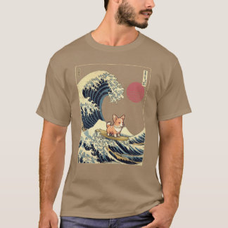 Corgi Kanagawa Japanese Surfing Wave retro T-Shirt