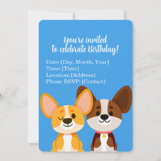 Corgi Kids Birthday  Invitation