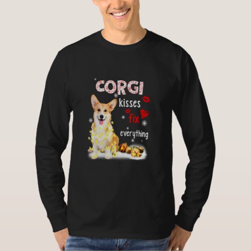 Corgi Kisses Fix Everything Christmas Light Pajama T_Shirt