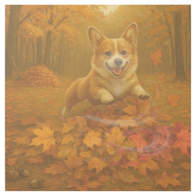 Corgi Leaf Leap Gallery Wrap (Front)
