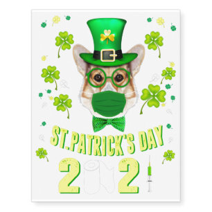 Corgi Leprechaun Dog Lover Face Mask St Patricks D Temporary Tattoos