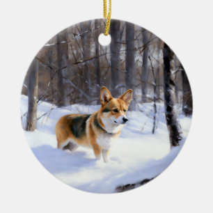 Corgi Let It Snow Christmas Ceramic Ornament