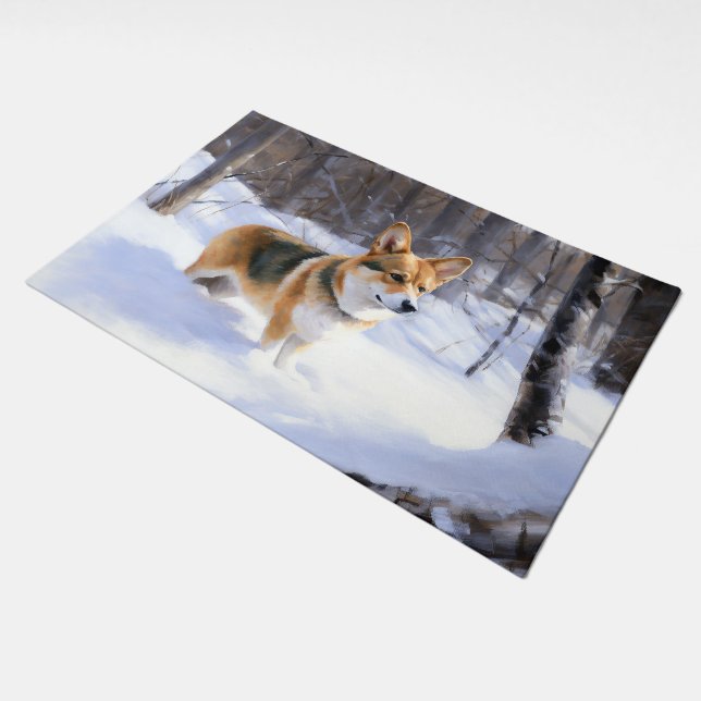 Corgi Let It Snow Christmas Doormat (Angled)