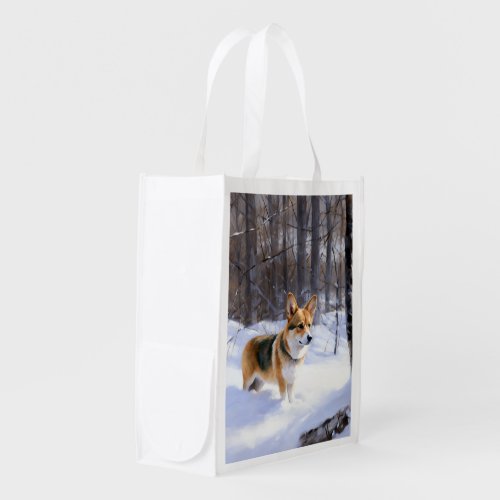 Corgi Let It Snow Christmas Grocery Bag