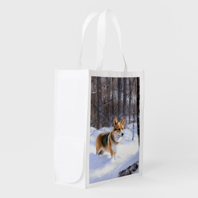 Corgi Let It Snow Christmas Grocery Bag (Front Side)