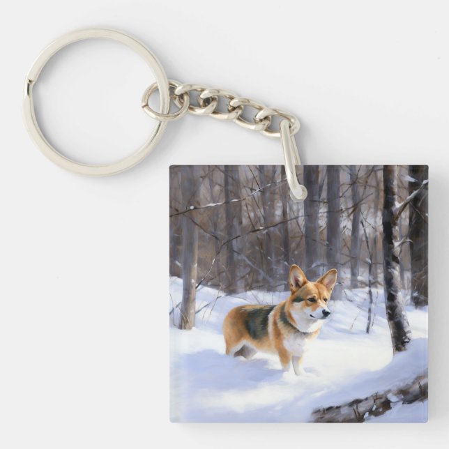 Corgi Let It Snow Christmas Keychain (Front)