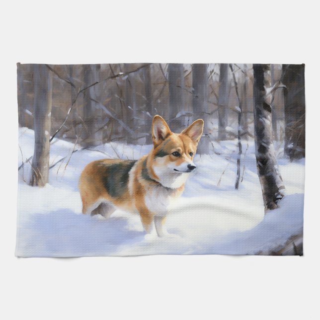 Corgi Let It Snow Christmas Kitchen Towel (Horizontal)