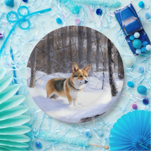 Corgi Let It Snow Christmas Paper Plates