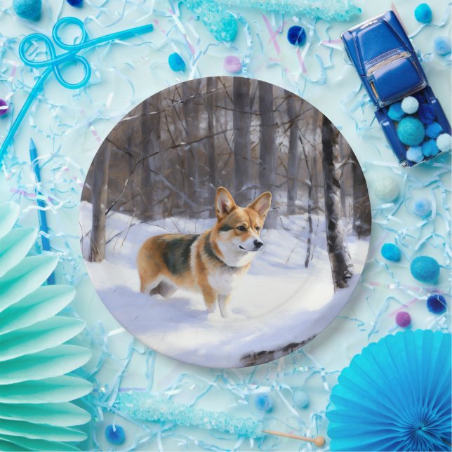 Corgi Let It Snow Christmas Paper Plates (Party)
