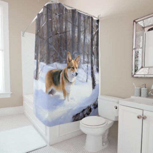 Corgi Let It Snow Christmas Shower Curtain