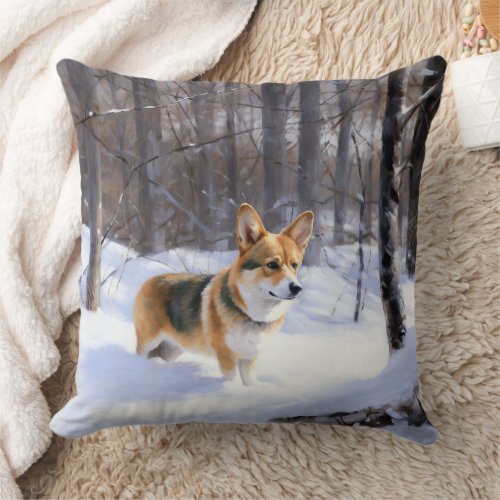 Corgi Let It Snow Christmas Throw Pillow