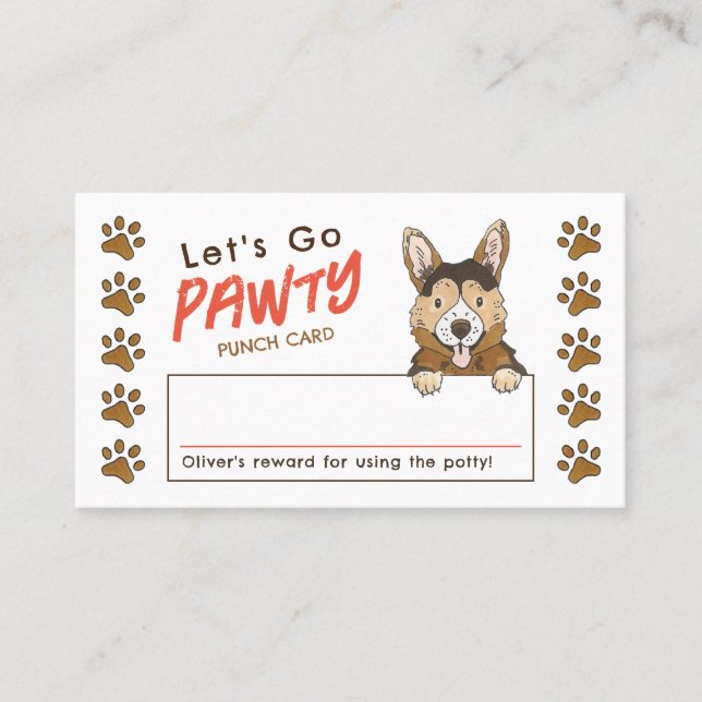 Corgi Let's Go Pawty Potty Training Punch Card (Front)