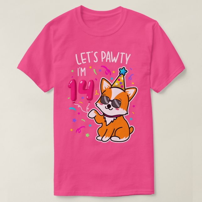Corgi Lets Pawty Im 14th Birthday 14 Years Old Tee (Design Front)
