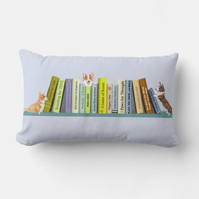 Corgi Library Throw Pillow (Front)