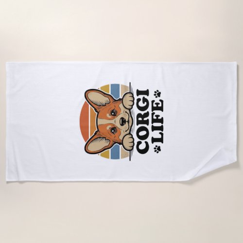Corgi Life Shirt Vintage Engraving Dog Lover Art_1 Beach Towel