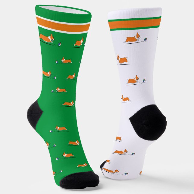 Corgi Life | Women Socks | Red | Green (Angled)